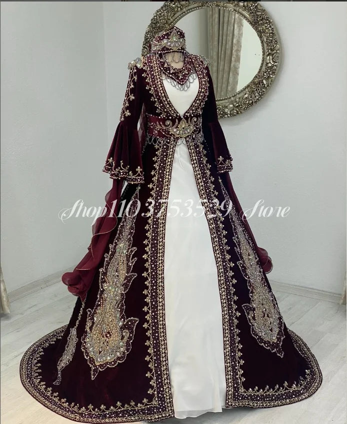 Beaded A-Line Evening Dress | V-Neck & Long Sleeves | Braviixx