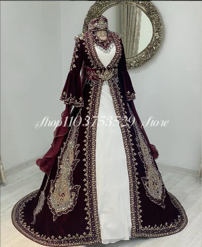 Beaded A-Line Evening Dress | V-Neck & Long Sleeves | Braviixx