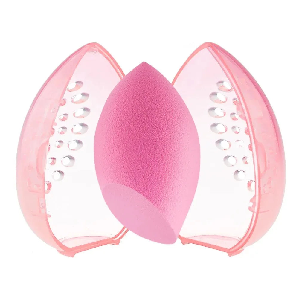 Egg-Shaped Makeup Sponge Storage Box | Vented Drying Case · Beauty Blender Holder | Transparent · Pink | Braviixx
