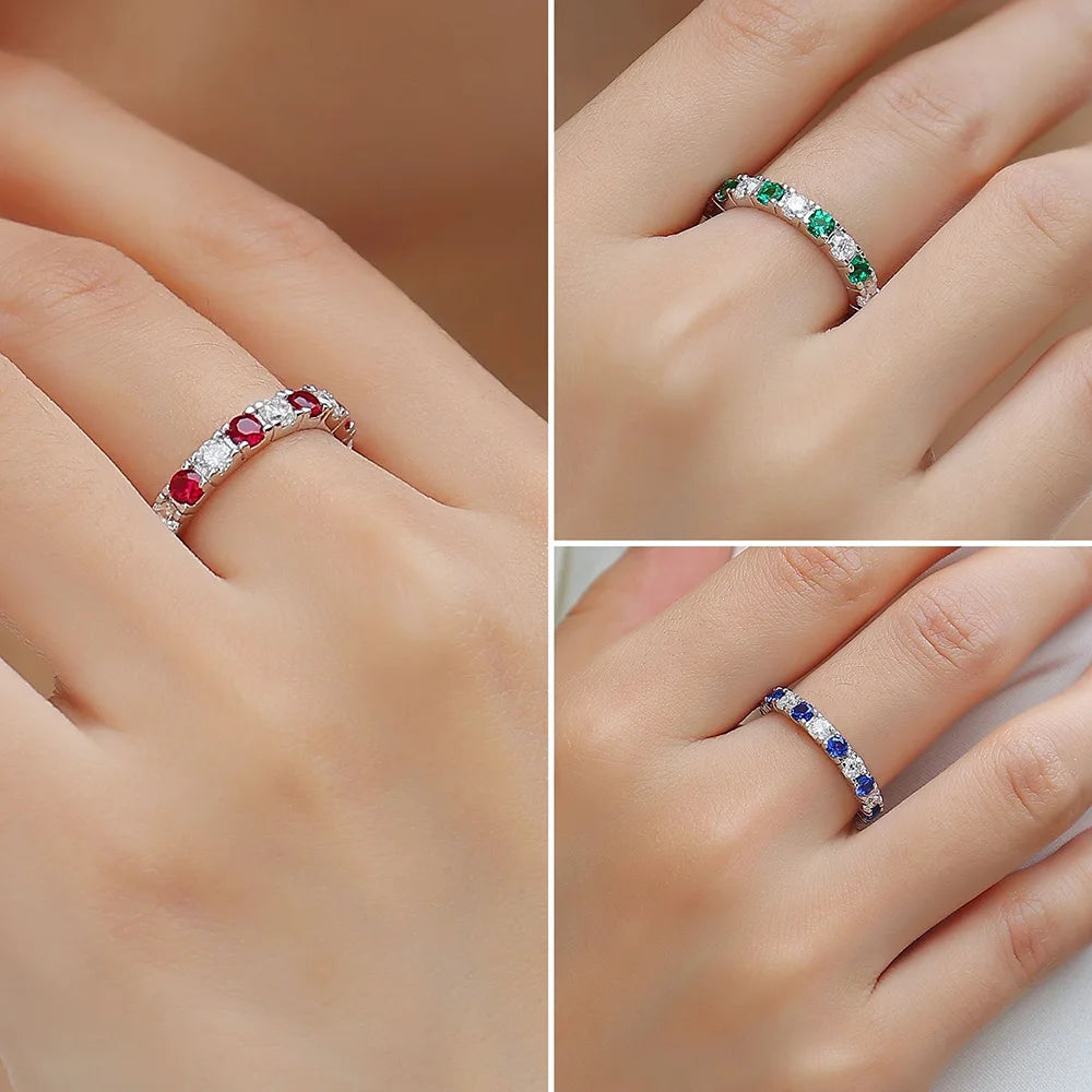 Women's Sterling Silver Moissanite Band Ring | 3 mm Stones | Braviixx