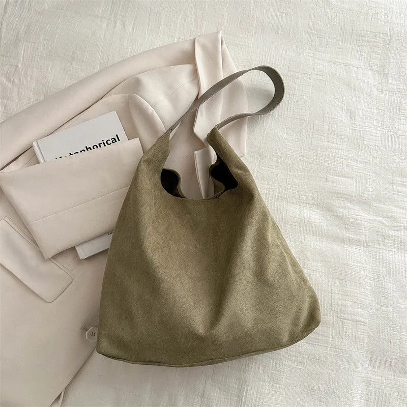 Women's Faux Suede Hobo Shoulder Bag | Soft · Large Capacity · Korean Style | Coffee · Green · Black · Khaki | Braviixx
