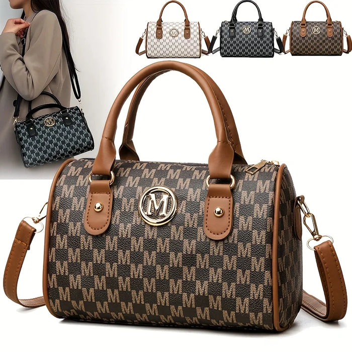Letter-Print Barrel Crossbody Bag | Twin Handles & Zip Closure | Braviixx
