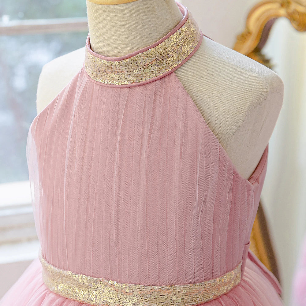 Girls Appliqué Tulle Ball Gown | Sleeveless Princess Party Dress for Wedding, Birthday & Prom