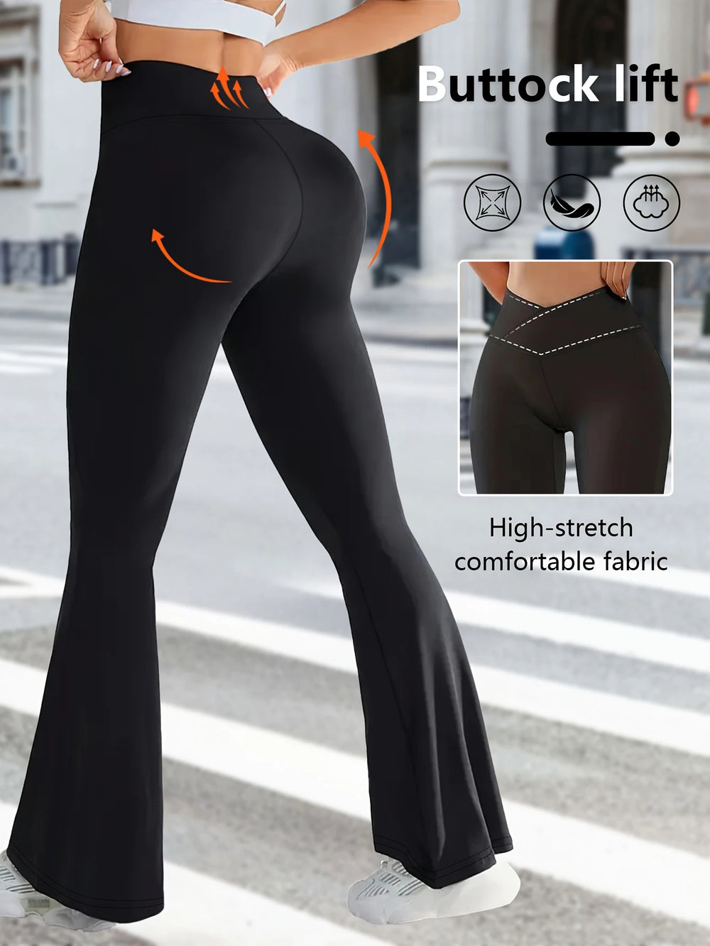 Four-season temperament ladies' trousers-loose leggings with abdomen and hips, high waist and V-shaped cross pants