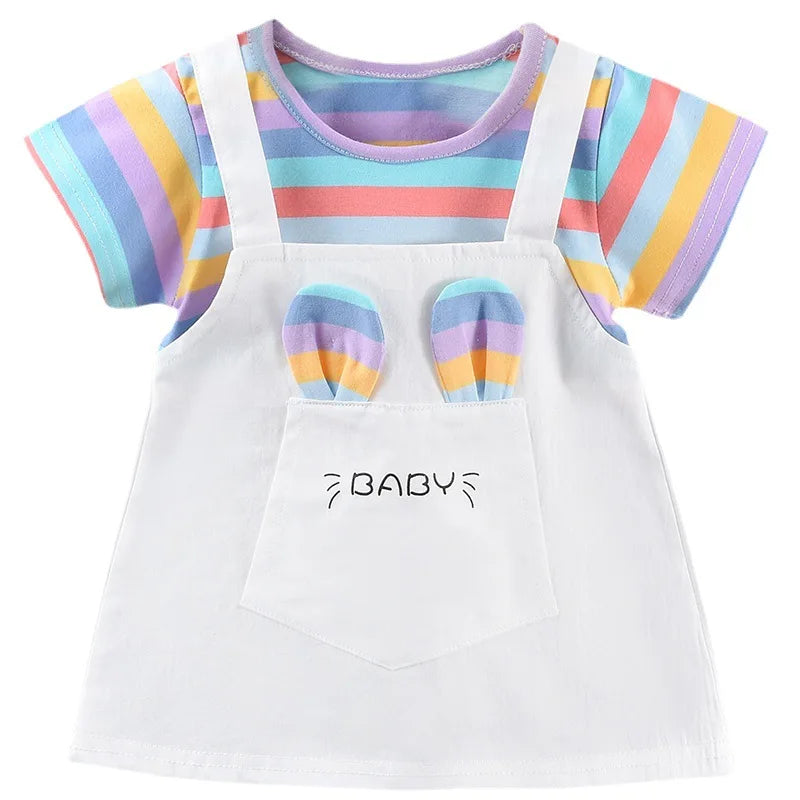 Girls' Colorful Striped A-Line Dress | Short-Sleeve Toddler Dress | 12M–6Y | Braviixx
