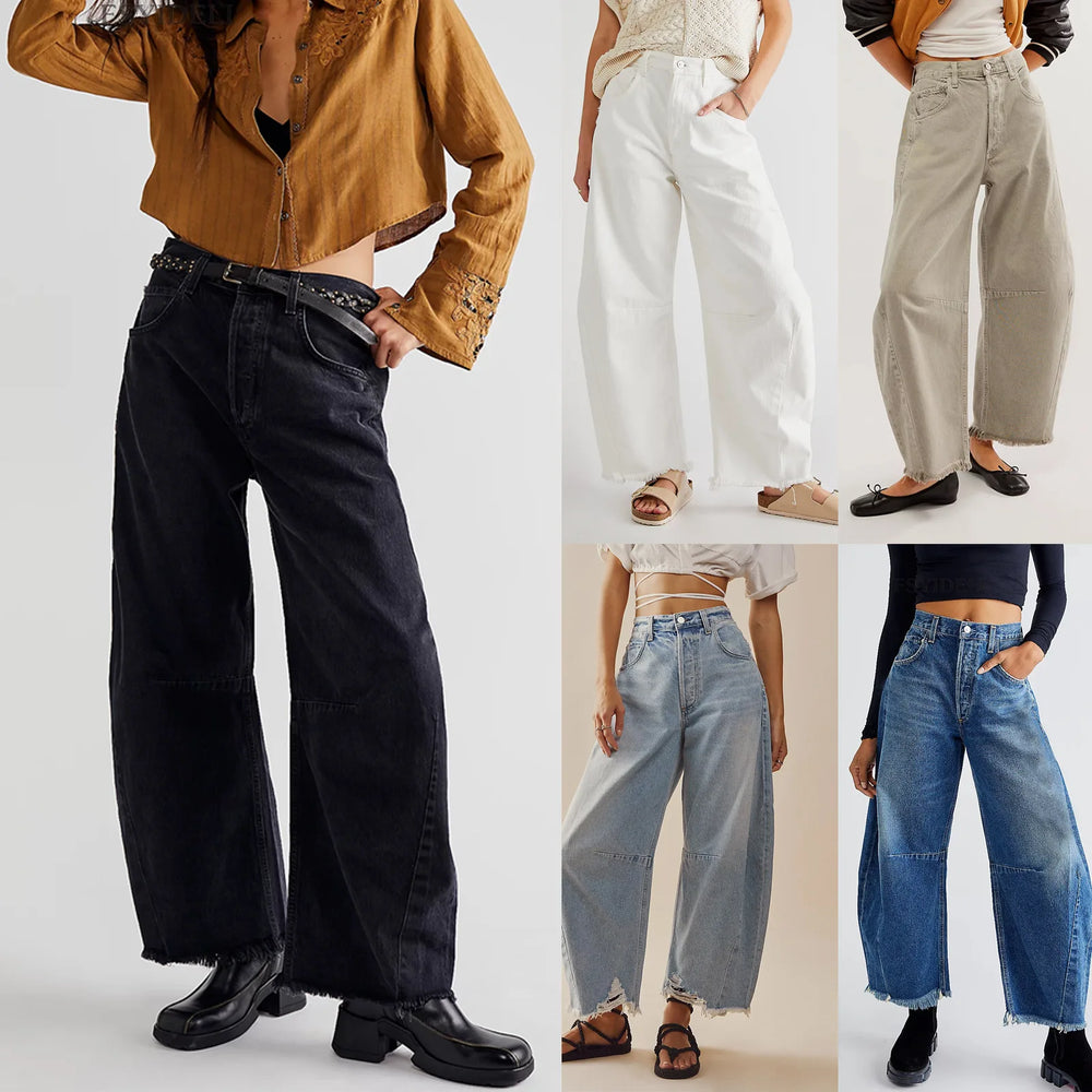 Women's Wide Leg Jeans New Style 2026 Summer New High Waist Loose Raw Edge Trousers