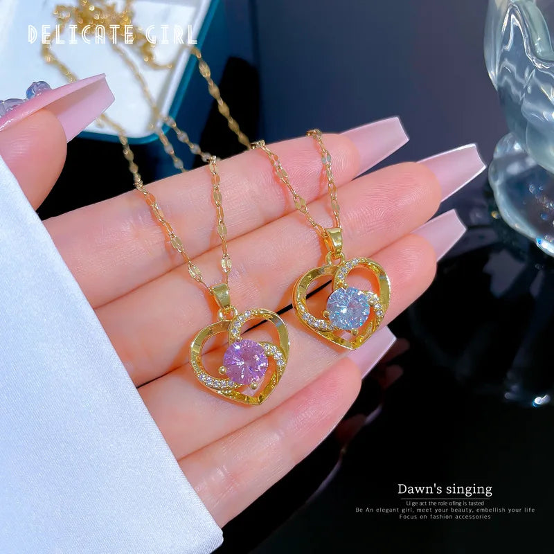 Heart Pendant Necklace with Zircon Accents | Braviixx