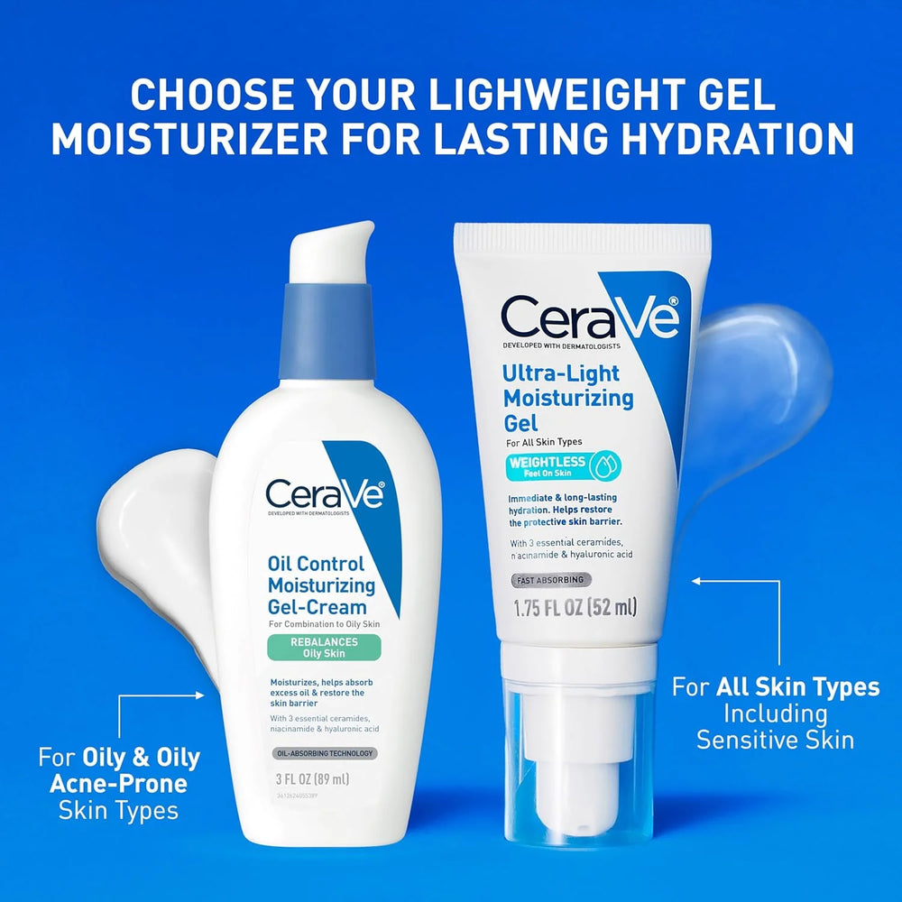 CeraVe Ultra-Light Hydrating Face Moisturizer Gel With Ceramides Niacinamide Hyaluronic Acid Oil-Free Fragrance Free 1.75 FL Oz