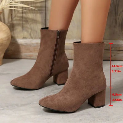 Faux Suede Ankle Boots | Side Zip & Block Heel | Braviixx