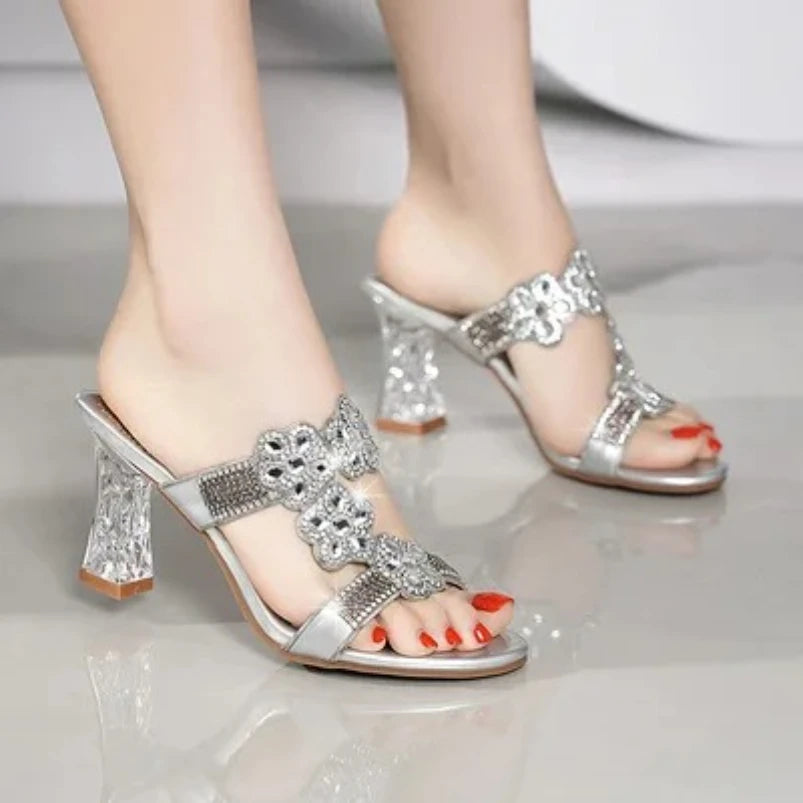 Floral Rhinestone Mules | Two Heel Heights | Braviixx