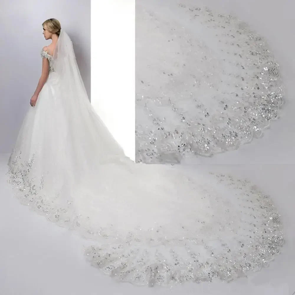 Women's Sequins Lace Wedding Bridal Veil With Comb 118inch