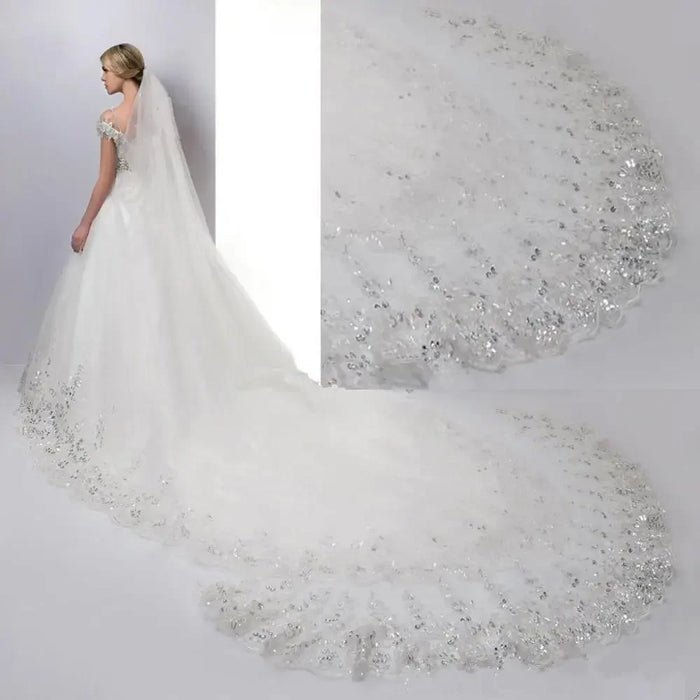 Women's Sequins Lace Wedding Bridal Veil With Comb 118inch