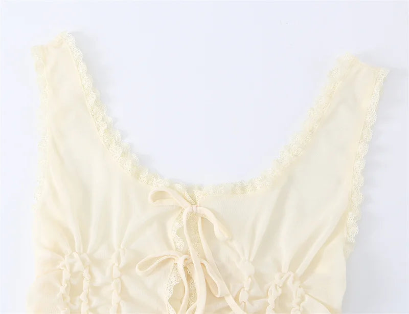 Women's Top 2026 New Summer Bow Decoration Pleated Top for Women Elegant Chic Vacation-style Fashion Ladies Vest Top