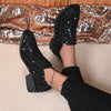 Women's Black Sequin Loafers | Slip-On & Block Heel | Braviixx