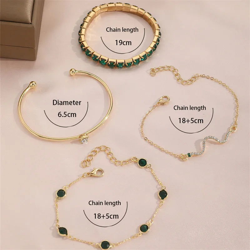 Green Stone Bracelet Set | 4-Piece Gold-Tone | Braviixx