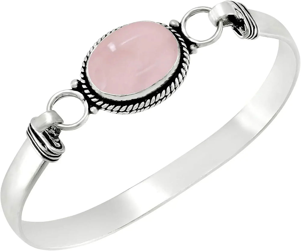 Vintage 925 Silver Natural Oval Moonstone Bangle 7.5 inches Handmade Bangle Fine Jewelry Valentines Gift for Girlfriend Women