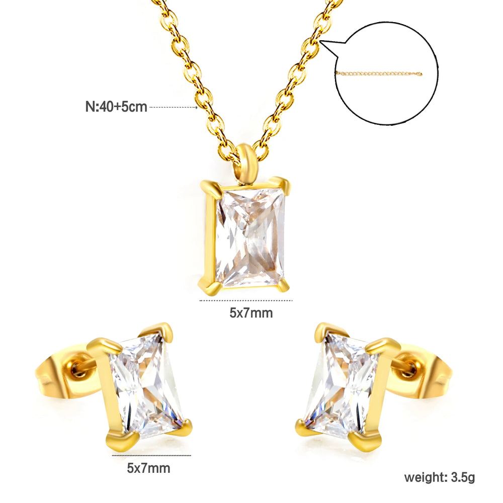Cubic Zirconia Necklace & Earrings Set | Braviixx
