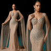Beaded Mermaid Evening Gown | Flowing Cape Sleeves | Braviixx