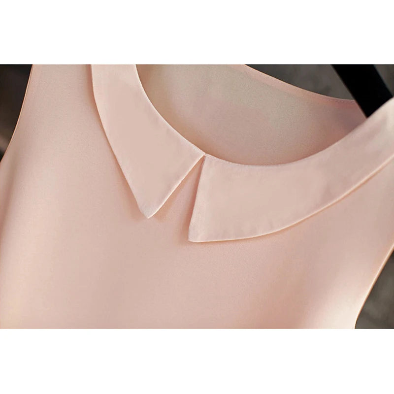 Women's Blouses 2026 New Sleeveless Peter Pan Collar Shirt for Women Chiffon Blouse  Summer Casual Oversized 5XL Female Tops