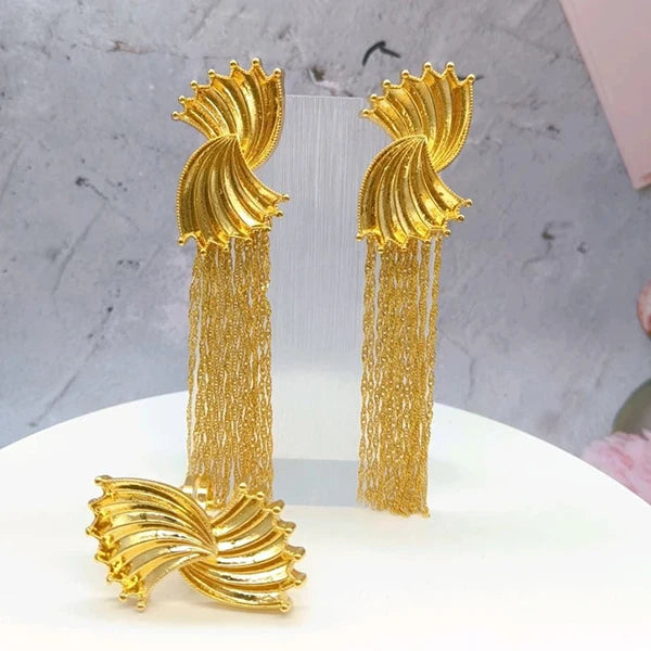 Women's Gold-Tone Tassel Jewellery | Earrings, Ring & Necklace Set Options | Braviixx