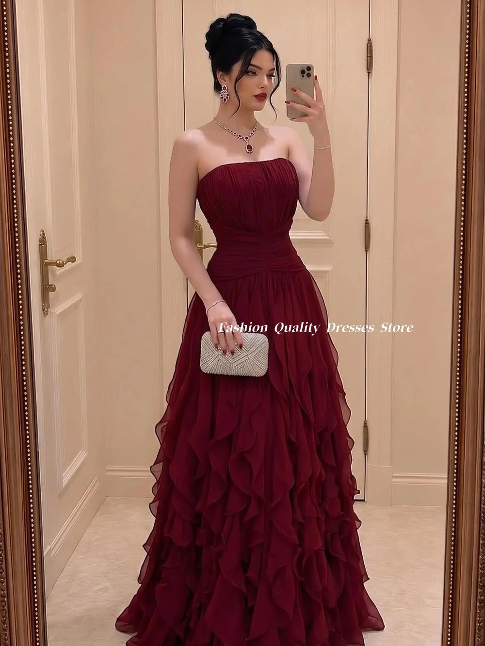 Off-Shoulder Pleated Ruffle Chiffon A-Line Gown | Formal Bridesmaid & Wedding Guest Dress