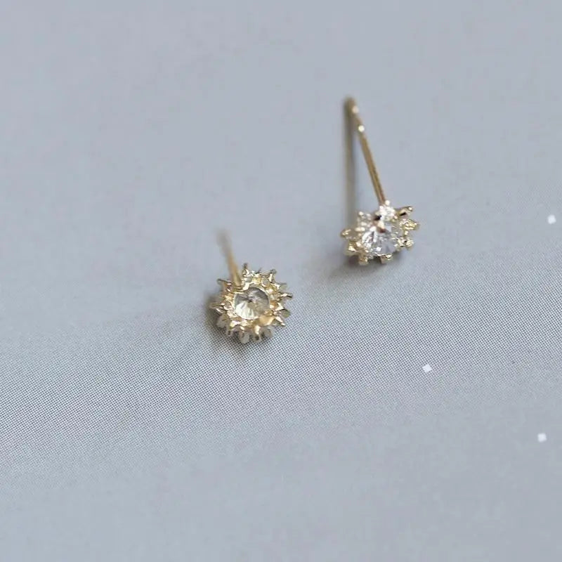 GOLDtutu 14K Solid Gold Sun Style Earrings for Women, Minimalist Design, Trendy and Elegant Jewelry ok431