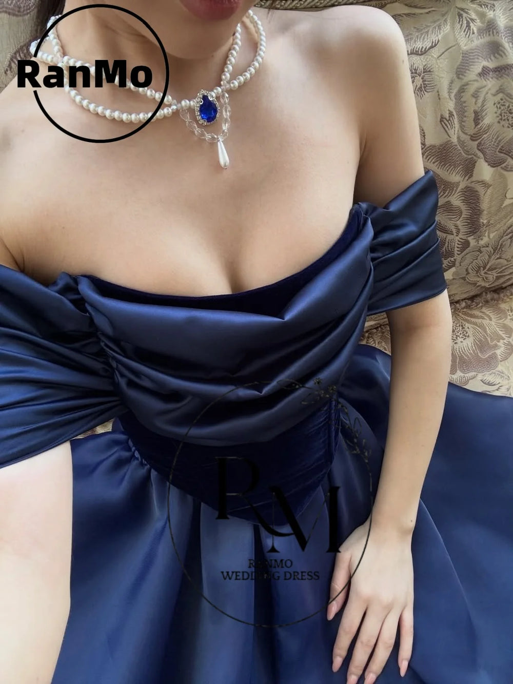 Ranmo Modern Organza Royal Blue Evening Dresses Hi-Lo Off Shoulder 2026 New Pleat robe de soirée dubaï luxe Prom Gown Customized