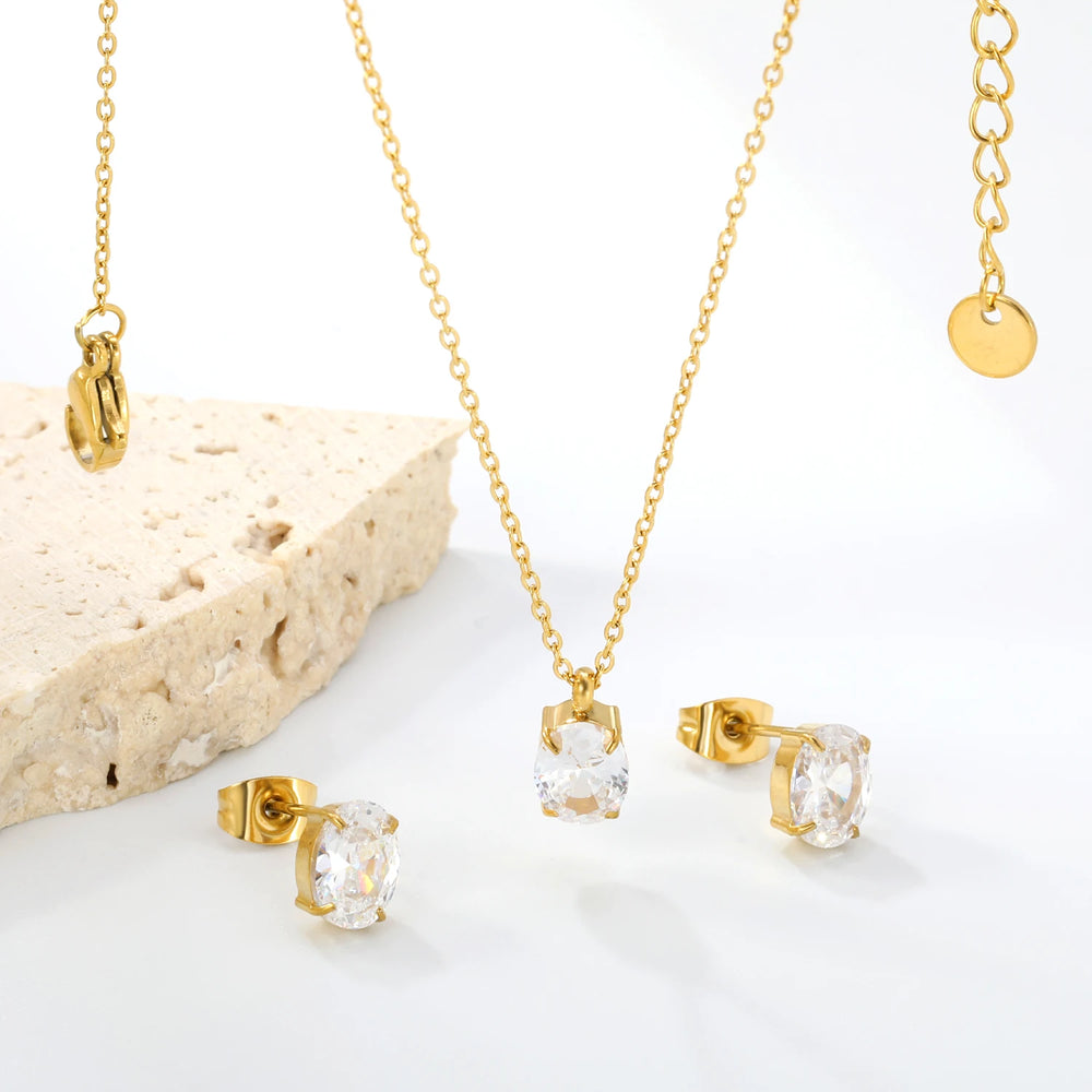 Cubic Zirconia Necklace & Earrings Set | Braviixx