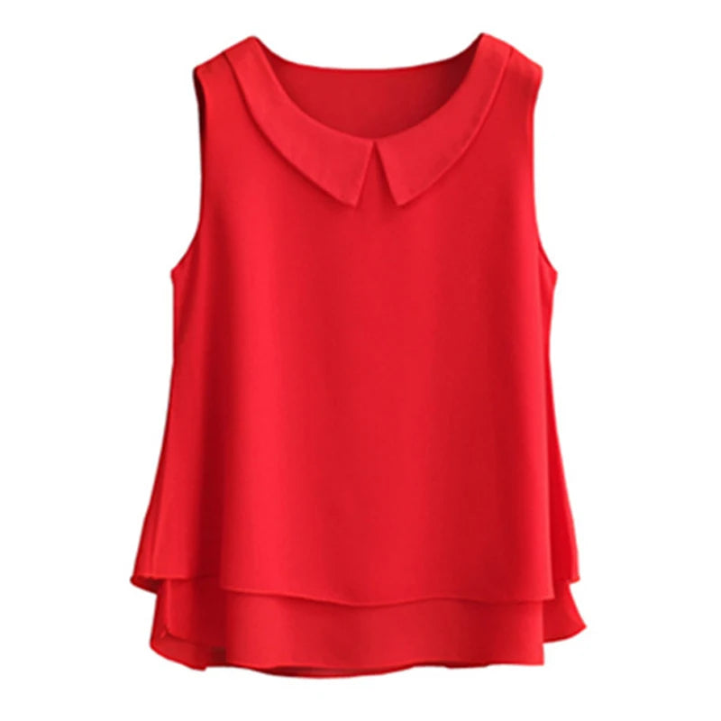 Women's Blouses 2026 New Sleeveless Peter Pan Collar Shirt for Women Chiffon Blouse  Summer Casual Oversized 5XL Female Tops