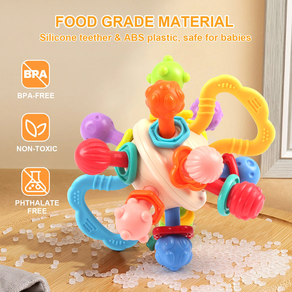 Soft Silicone Baby Rattle Teether Ball | Musical Hand-Grip Toy | 0–6M | Braviixx