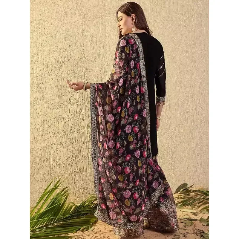 Embroidered Punjabi Suit | Floral Sharara & Dupatta Set | Braviixx