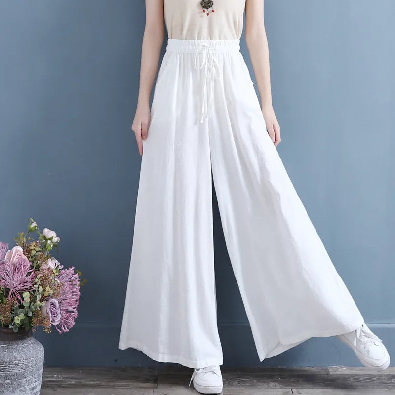 Women Summer Vintage cotton Linen Pants Long Palazzo 2026 Spring Celmia Casual Loose Wide Leg Pants skirts Trousers 6XL 7XL