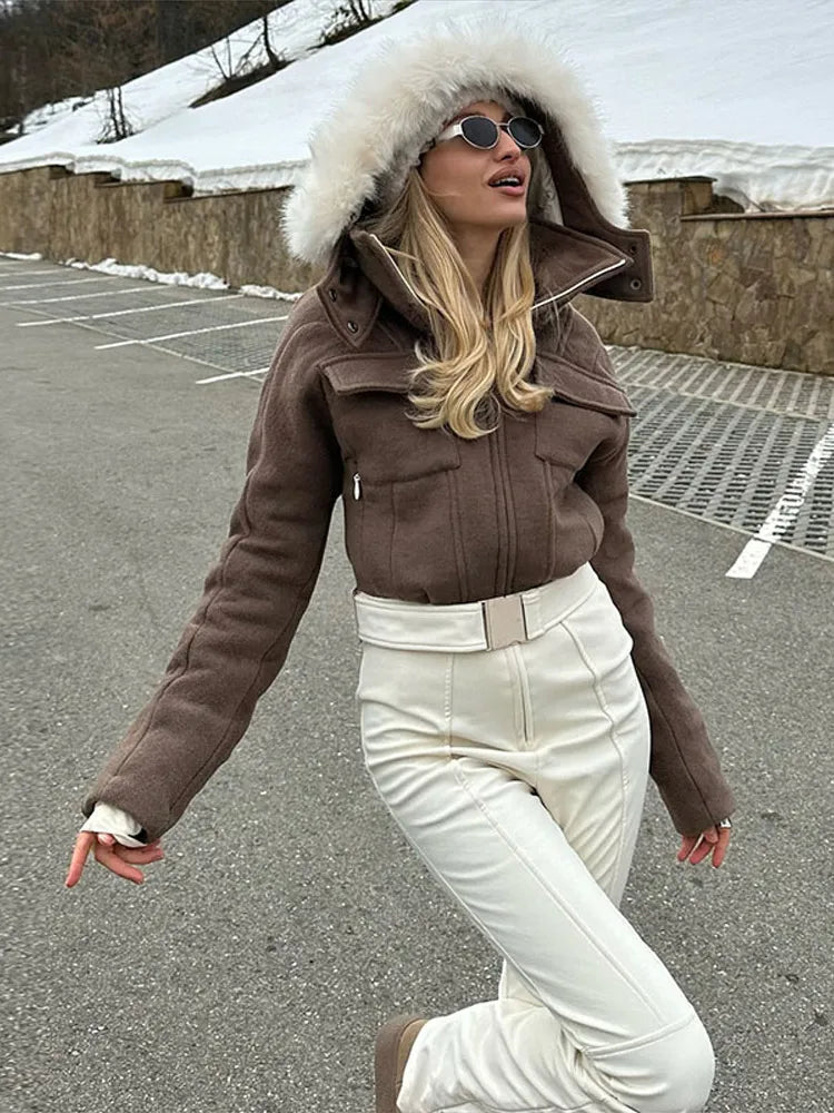 Women's Two-Piece Winter Outfit | Hooded Cropped Jacket & Belted Pants | Braviixx
