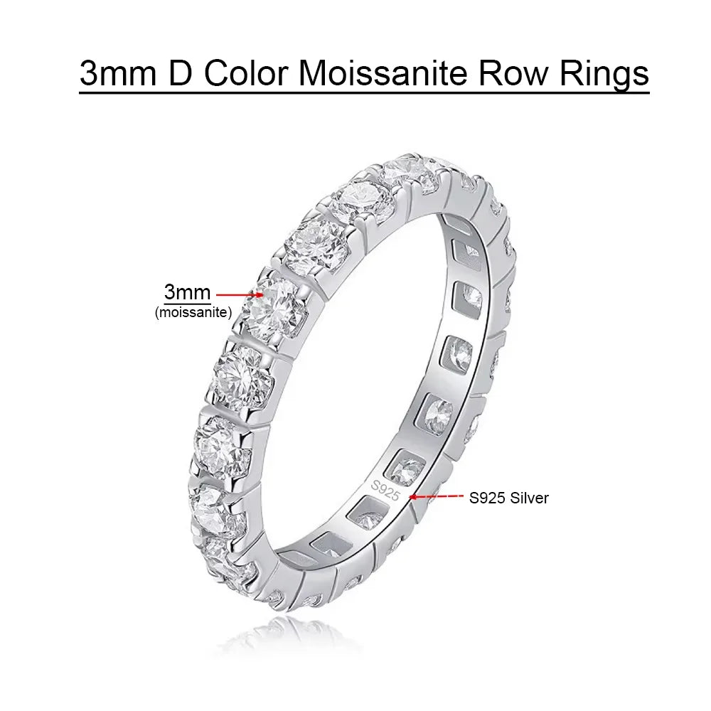 Women's Sterling Silver Moissanite Band Ring | 3 mm Stones | Braviixx
