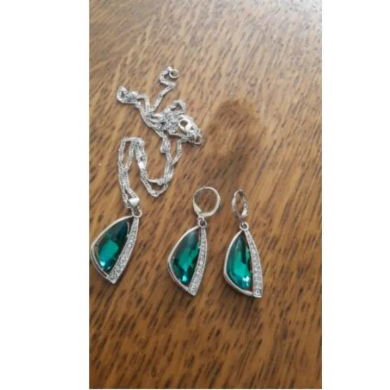 Women's Teal-Green Jewellery Set | Geometric Pendant & Drop Earrings | Braviixx