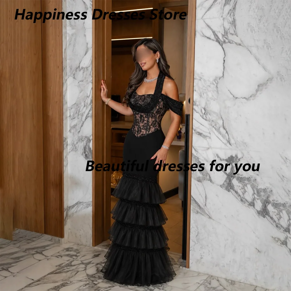 Off-Shoulder Lace Corset Tiered Ruffle Tulle Mermaid Gown | Formal Evening & Wedding Guest Dress