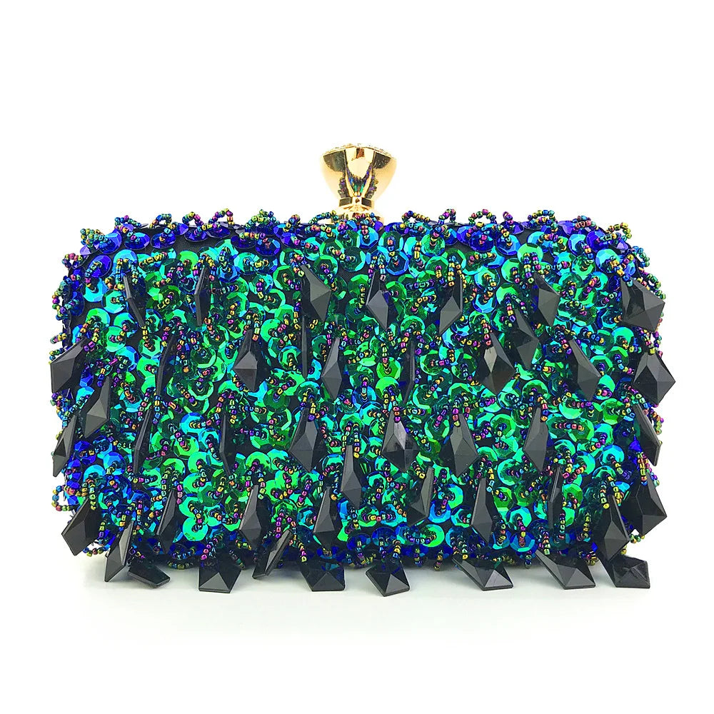 Beaded Sequin Evening Clutch | Chain Shoulder Bag | Braviixx