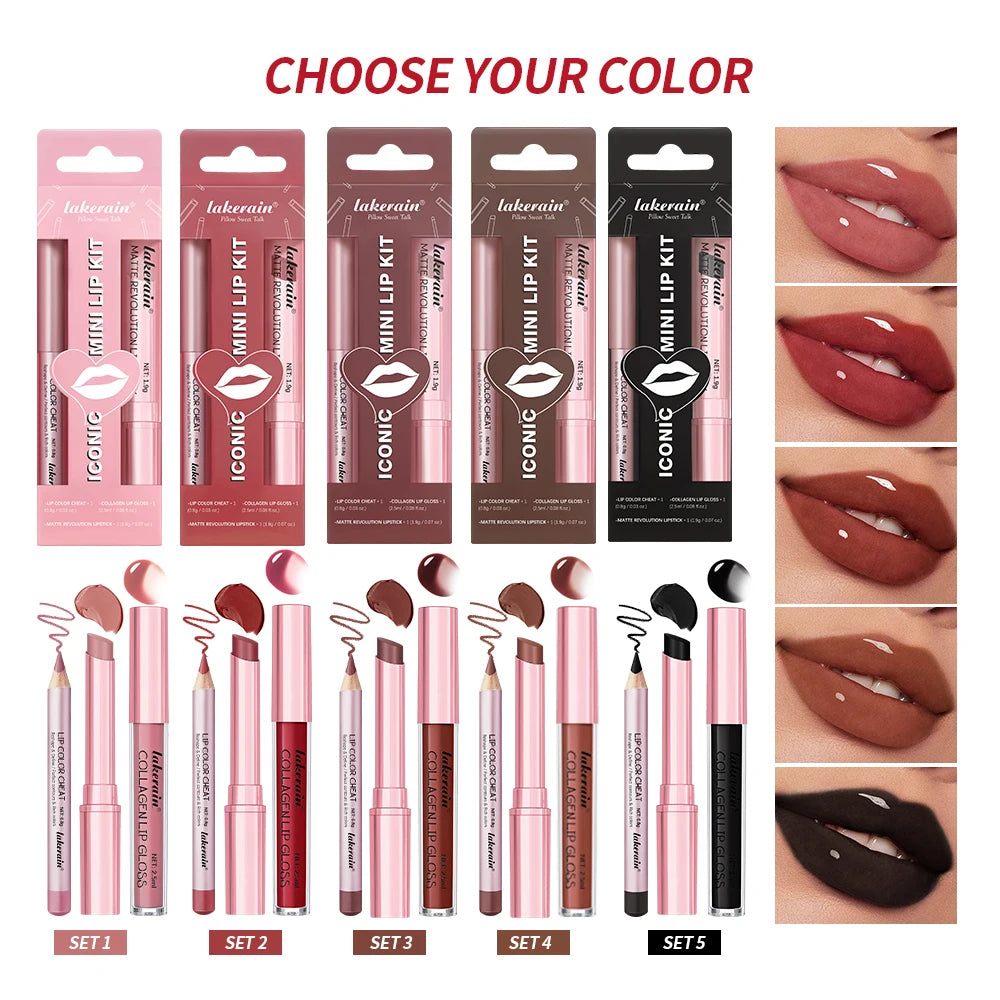 Iconic Mini Lip Kit | 3-Piece Lipstick, Gloss & Liner Set | Braviixx
