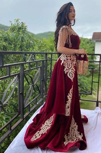 Appliqué Evening Gown | Shoulder Fringe & High Slit | Braviixx