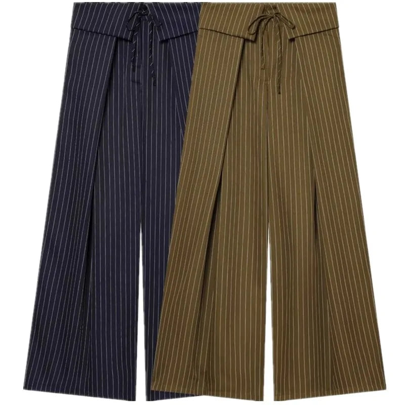 Women's Casual Wide Leg Pants Spring Summer 2026  Knot Waist Cinched Loose Fit Trousers Elegant Fashion Ladies