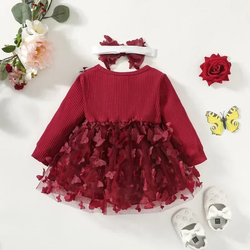 Baby Girls' Mesh Butterfly Princess Dress | Long-Sleeve A-Line Dress | 0–24M | Braviixx