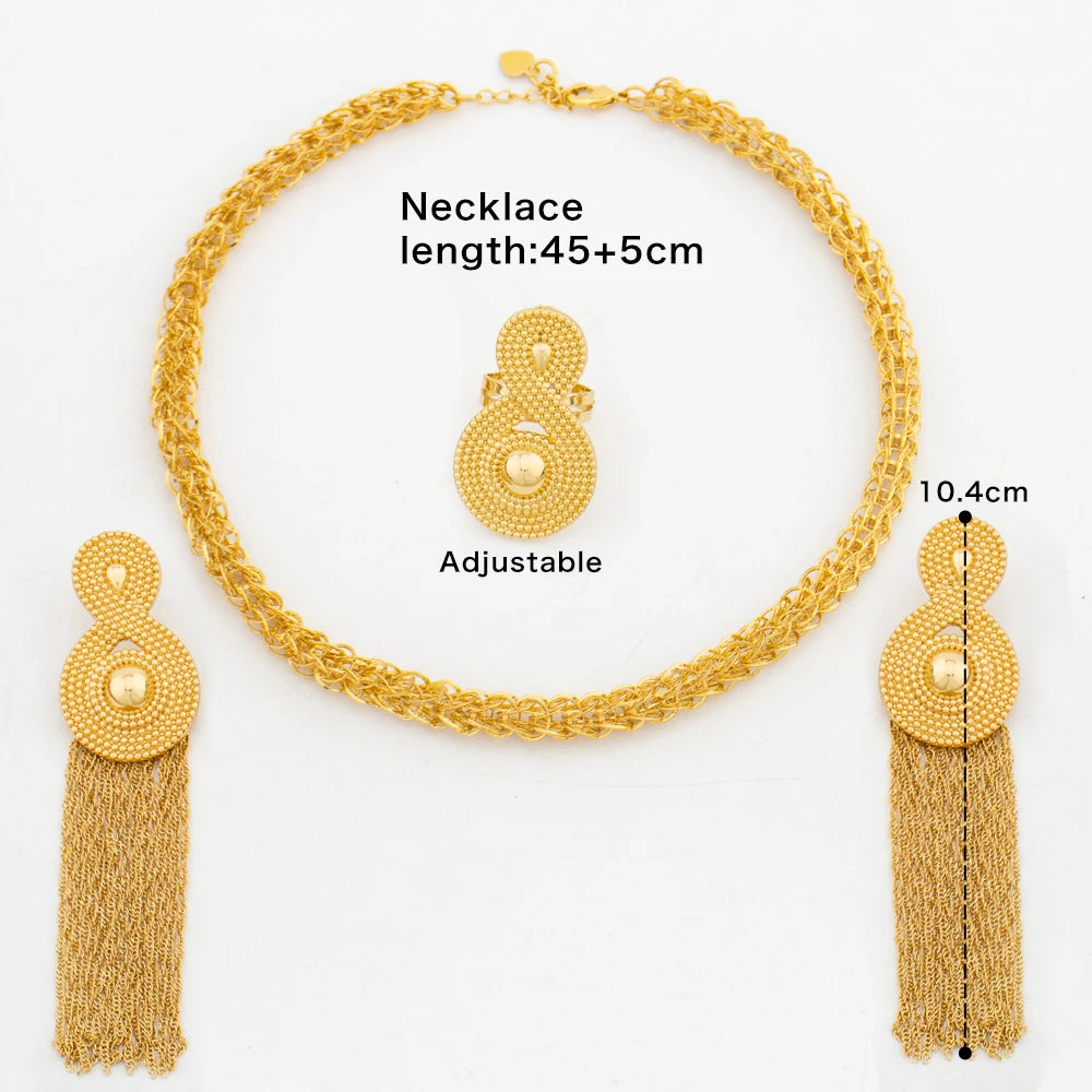 Women's Gold-Tone Tassel Jewellery | Earrings, Ring & Necklace Set Options | Braviixx