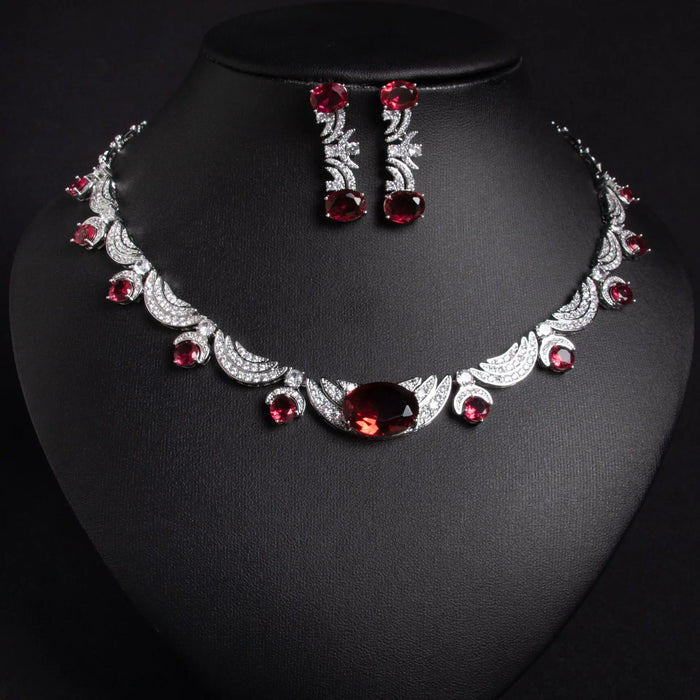 Women's Cubic Zirconia Jewellery Set | Statement Necklace & Drop Earrings | Braviixx