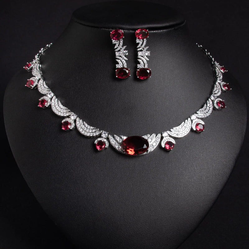 Women's Cubic Zirconia Jewellery Set | Statement Necklace & Drop Earrings | Braviixx