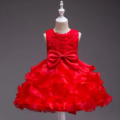 Girls Satin Rose Flower-Girl Dress | Layered Wedding Party Dress | 3–4Y to 9–10Y | Braviixx