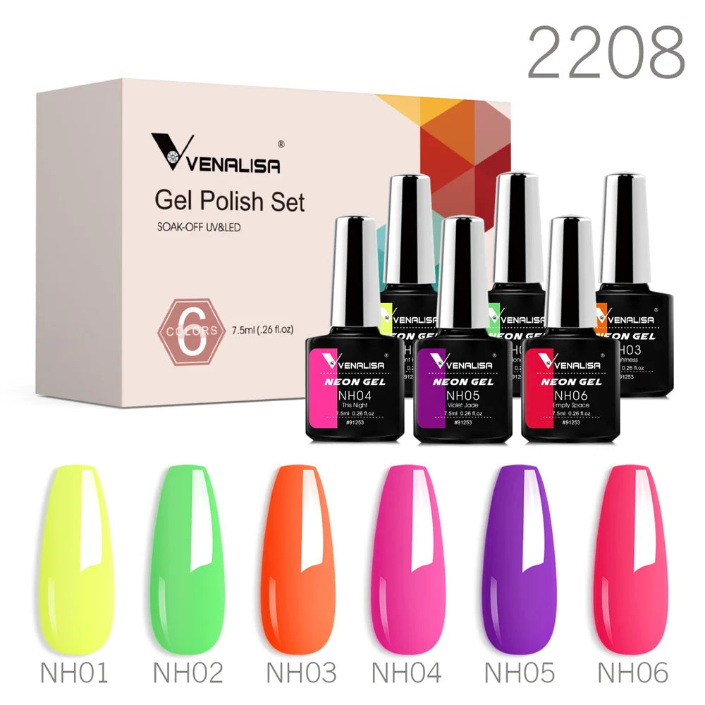 6-Piece UV/LED Gel Nail Polish Kit | 14 Color Sets | Braviixx