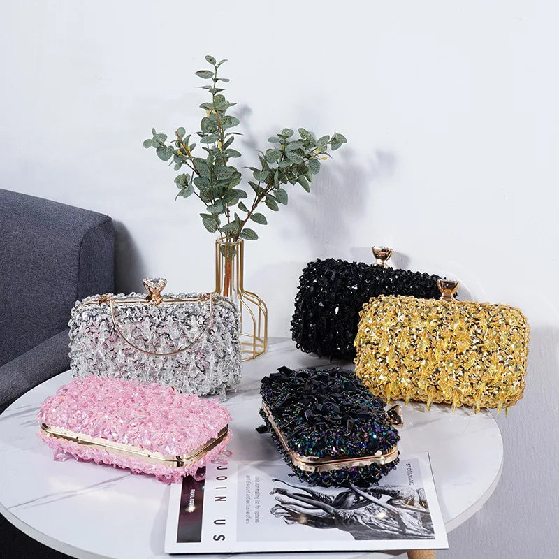 Beaded Sequin Evening Clutch | Chain Shoulder Bag | Braviixx