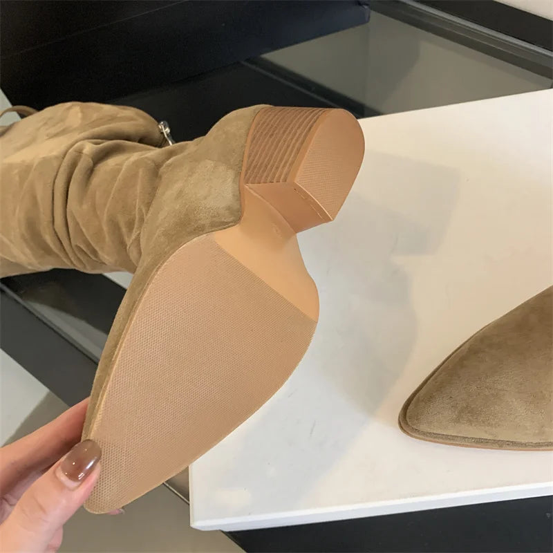 Faux Suede Western Boots | Buckle & Block Heel | Braviixx