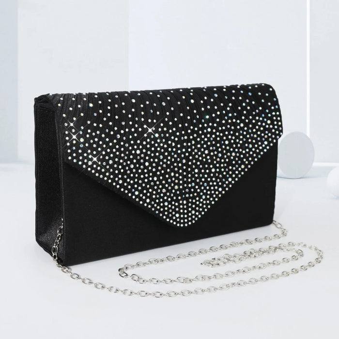 Diamond Embossed Evening Clutch Bag | Coloured Diamond Flip Cover | Silver & Black | Braviixx