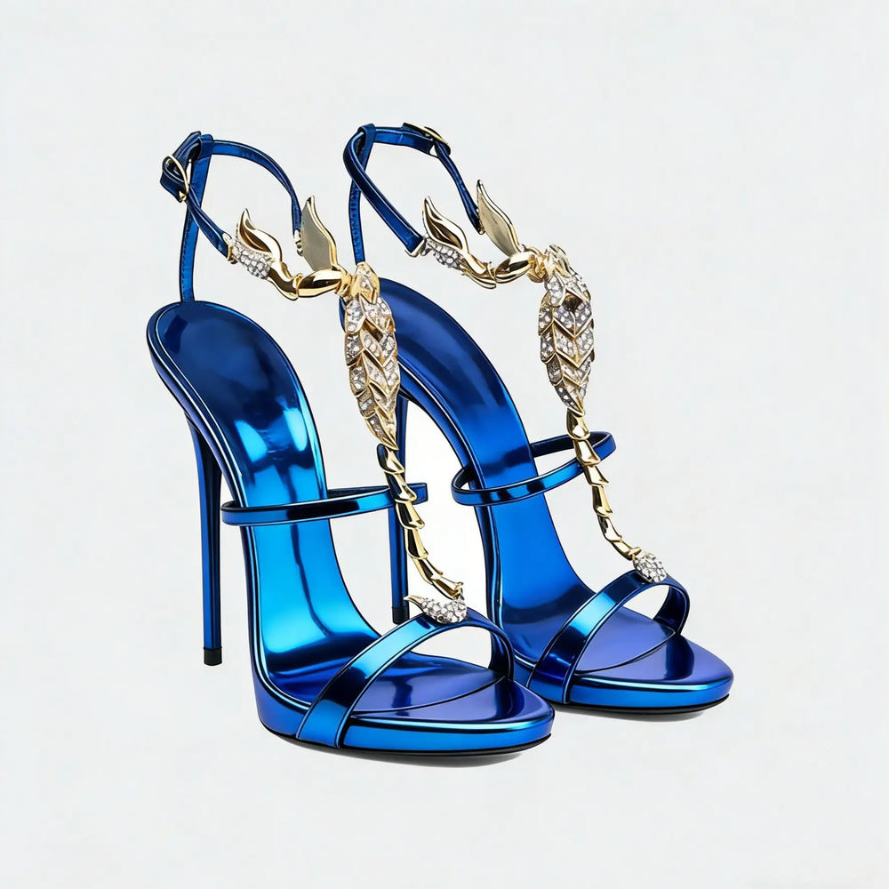 Rhinestone Scorpion Sandals | Buckle-Strap Stiletto Heels | Braviixx